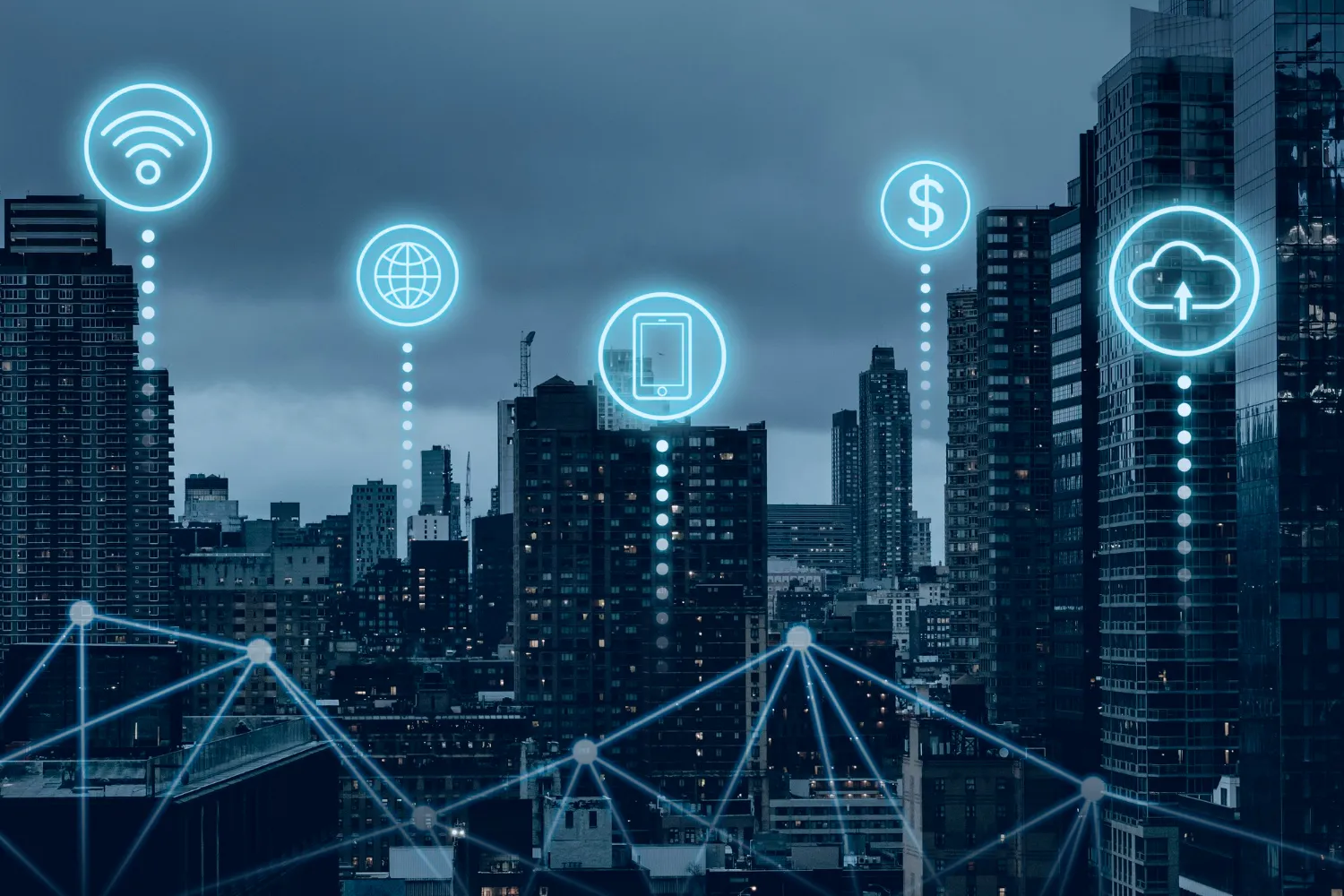 Futuristic smart city with 5g global network technology